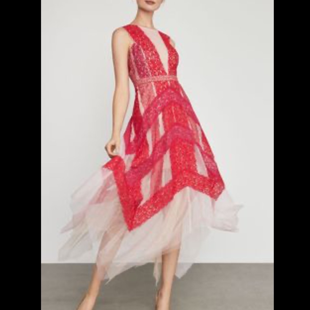 BCBGMAXAZRIA Lace & Tulle Illusion Midi Dress, 6 - Picture 6 of 9